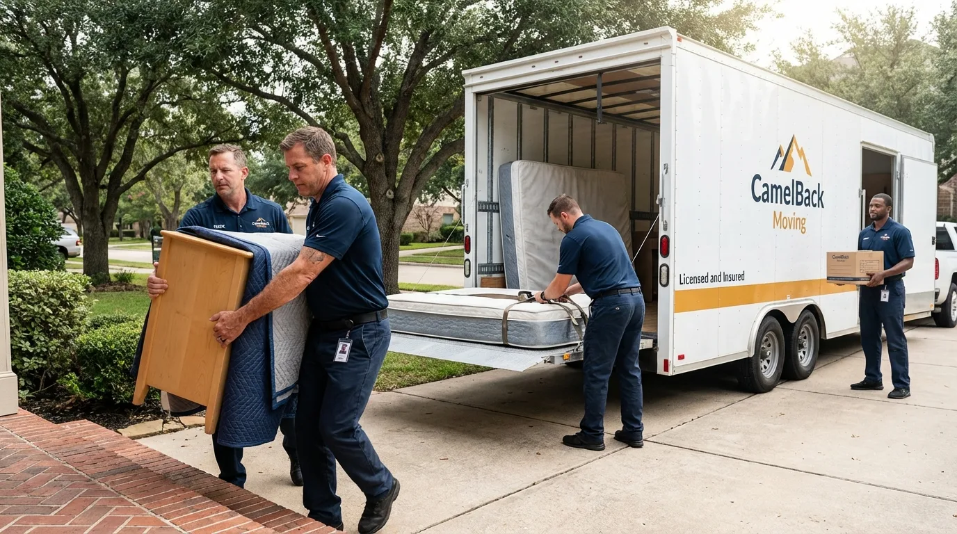 Crew loading residential truck for cross-state move from York, NE