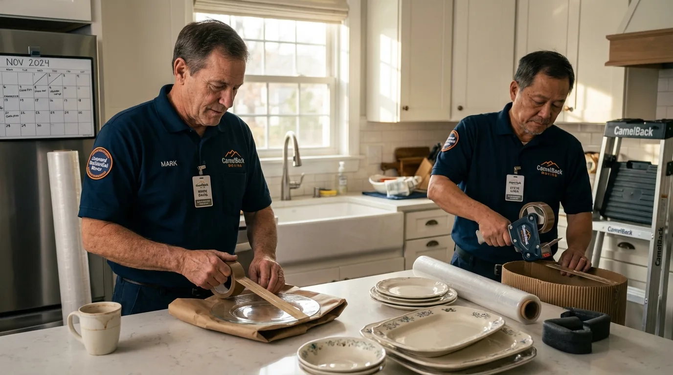 Professional crew packing kitchen dishware in York, NE